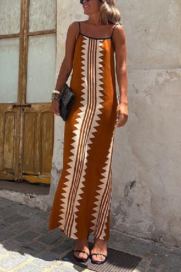 Beyond The Sky Satin Ethnic Print Backless Cami Maxi Dress