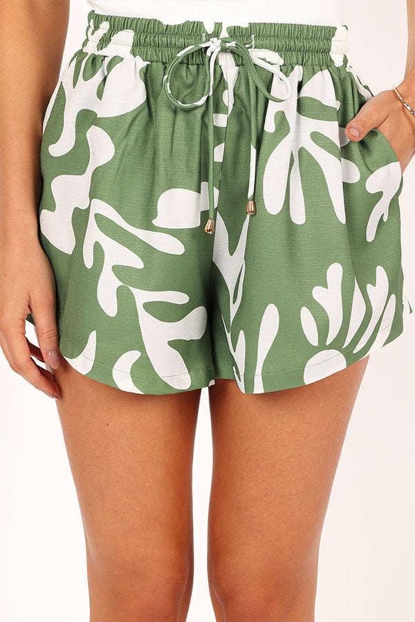 Summer Is Coming Printed Button Up Blouse and Elastic Waist Pocketed Shorts Set