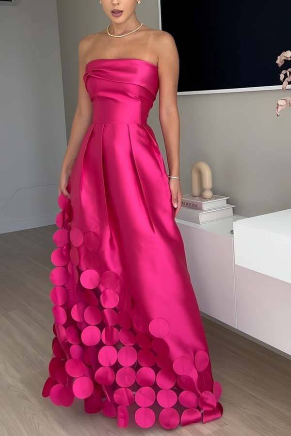 Robe longue de soirée luxueuse en satin à pois et maille épissée, épaules dénudées