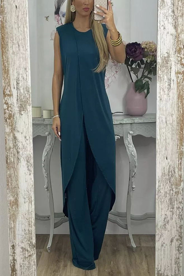 Gabriela Front Split Midi Top and Stretch High Waist Flare Pants Set