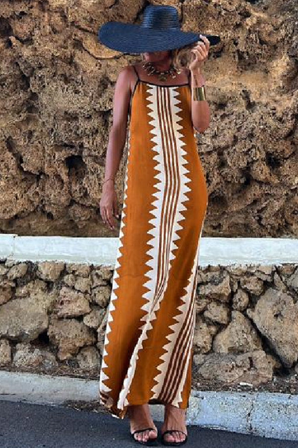 Beyond The Sky Satin Ethnic Print Backless Cami Maxi Dress