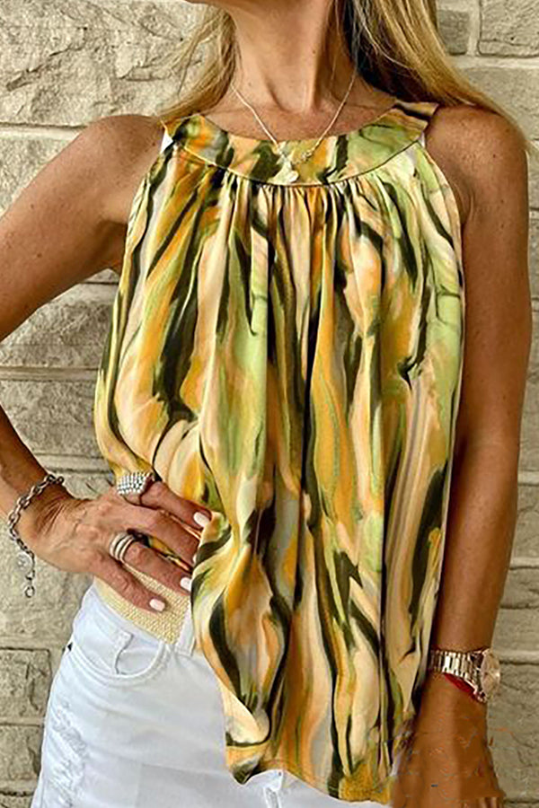 Marble Print Ruched Casual Tank Top