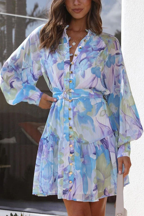Forgotten Paradise Floral Button Up Adjustable Belt Mini Dress