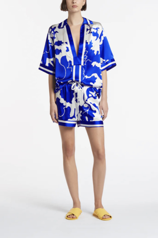 Blue and White Printed Mini Dress