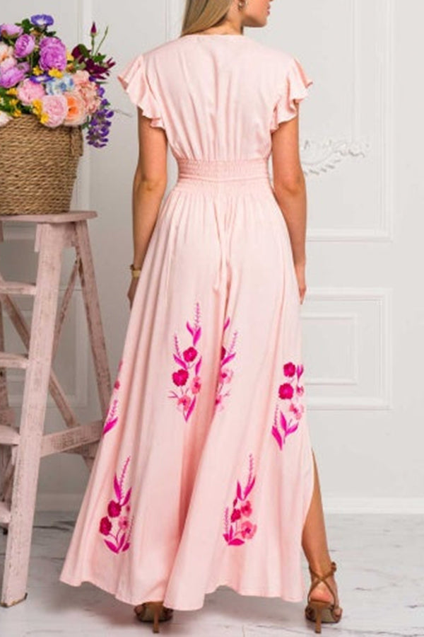 MAGNOLIA sleeveless v-neck embroidered maxi dress