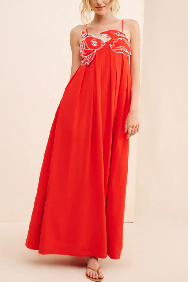 Maxikleid aus Leinenmischung mit Fisch-Top