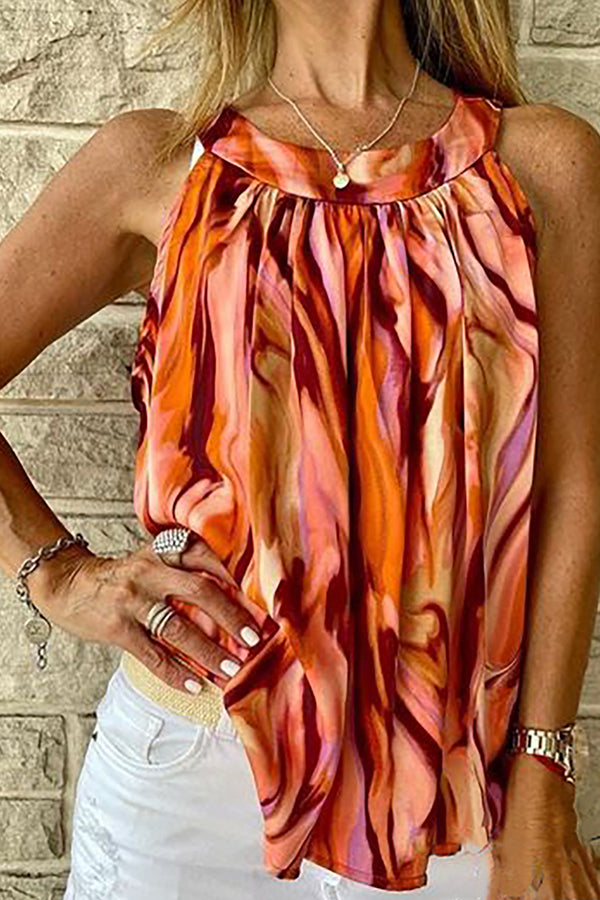Marble Print Ruched Casual Tank Top