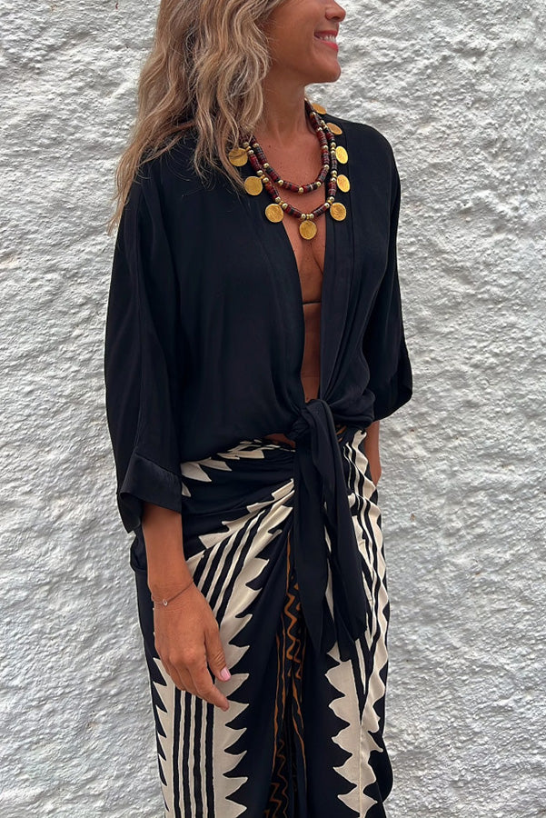 Satin Tie Front Relaxed Blouse