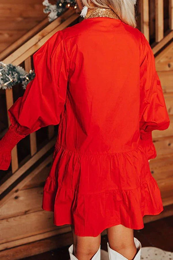 Mini-robe boutonnée à manches longues et sequins Casse-Noisette
