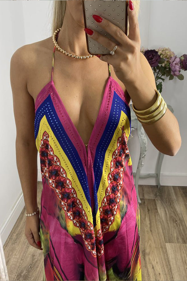 Spaghetti Strap V Neck Backless Sexy Dress