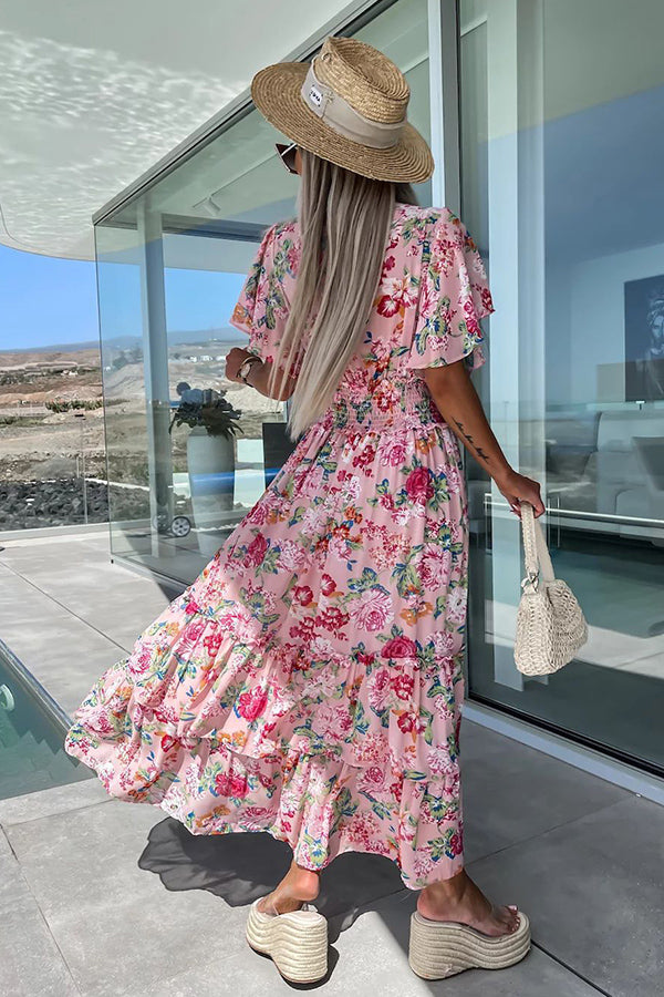 Forever Mine Floral Smocked Waist Ruffle Tiered Maxi Dress