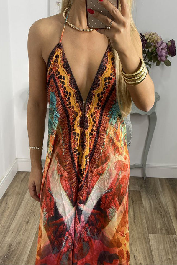 Spaghetti Strap V Neck Backless Sexy Dress