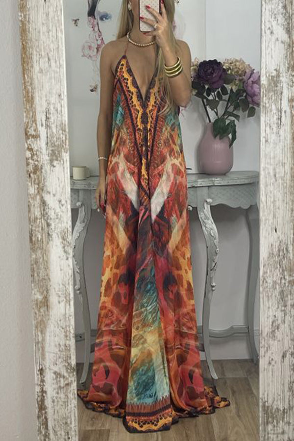 Spaghetti Strap V Neck Backless Sexy Dress