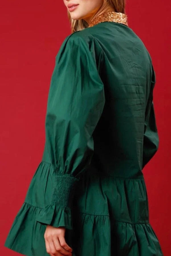 Mini-robe boutonnée à manches longues et sequins Casse-Noisette