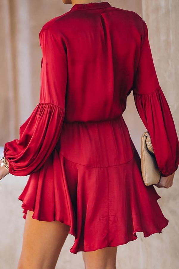 Satin Balloon Sleeve Mini Dress