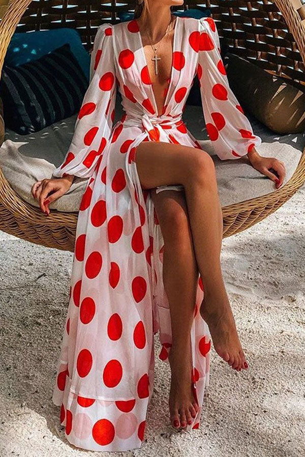 Fashion Polka Dot Long Sleeve Beach Dress