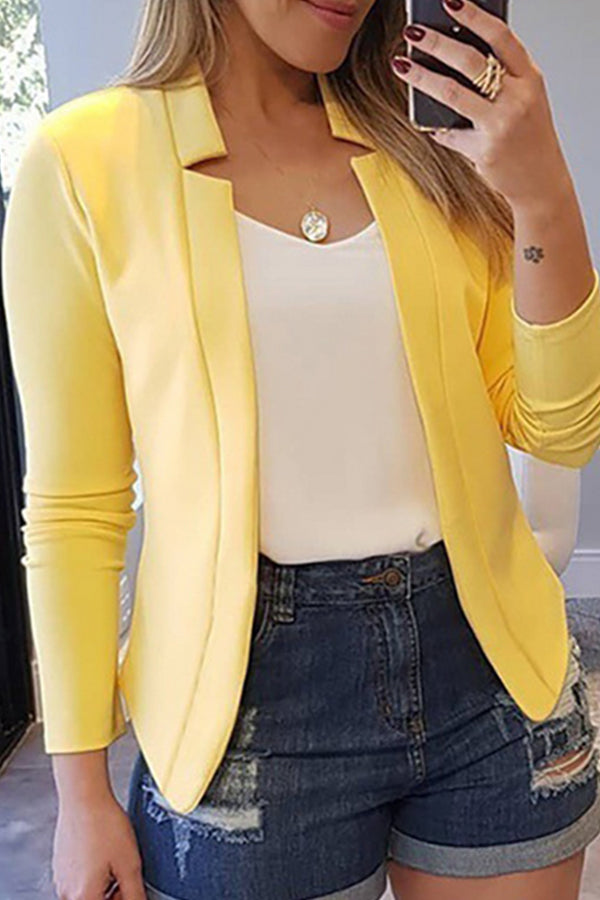 Fashion Solid Patchwork Cardigan Collar Outerwear