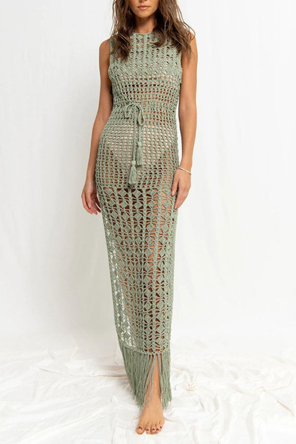 Holiday Hollow Lace-up Tassel Beach Maxi Dress