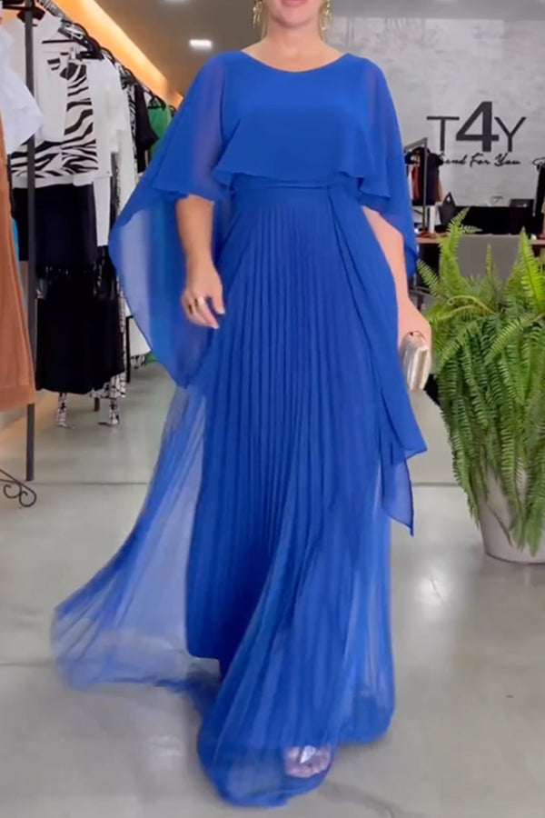 Solid Color Split-Joint Short Sleeves Round-Neck Maxi Dresses
