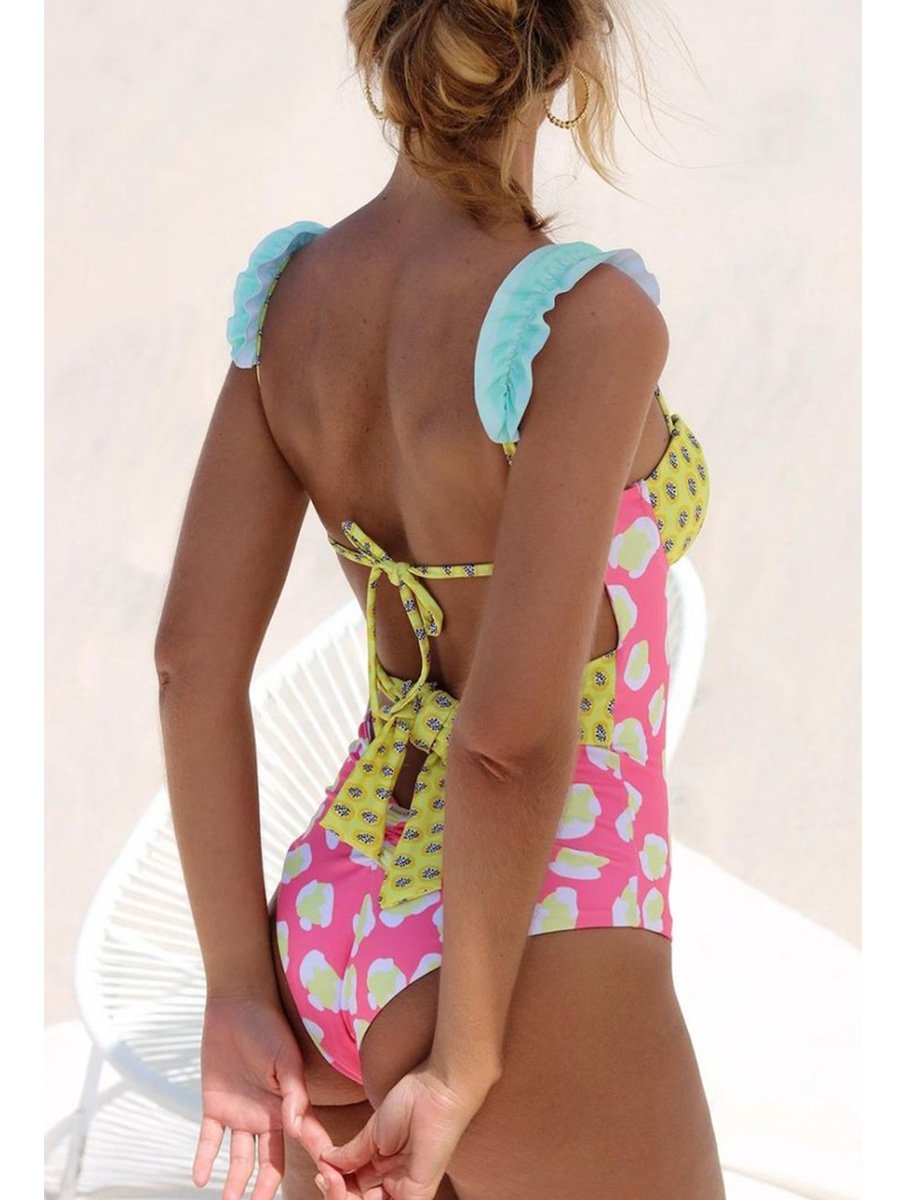 One piece of pink patchwork with polka dots