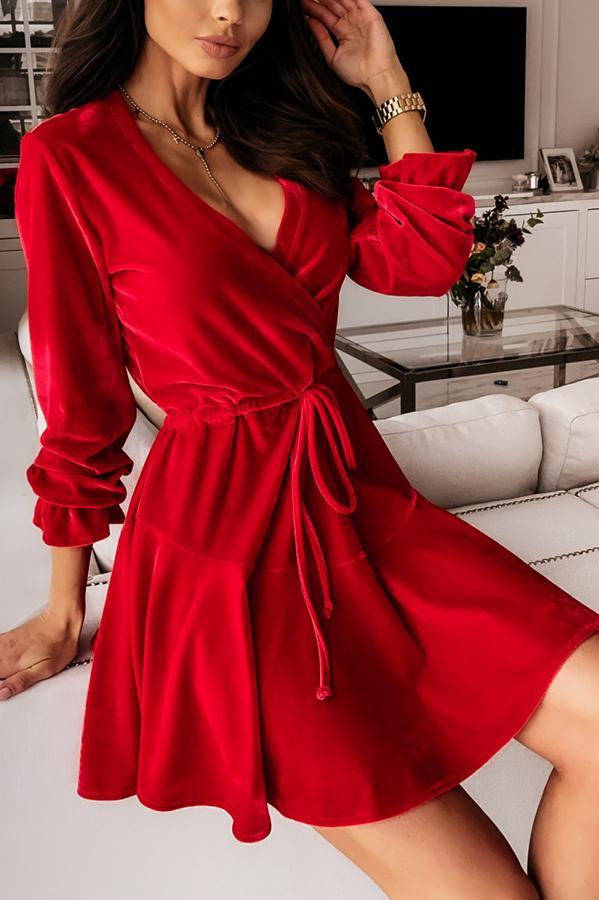 Velvet Detailed Wrap Dress