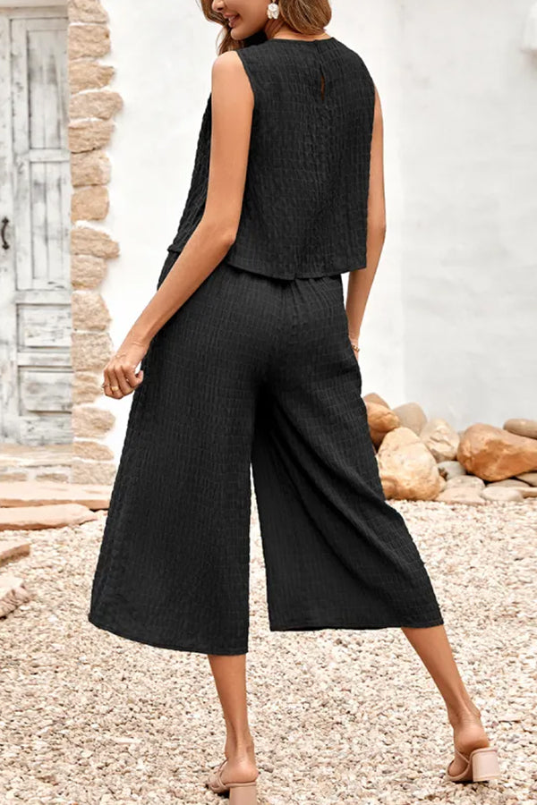 Wide Leg Solid Sleeveless Casual Jumpsuits