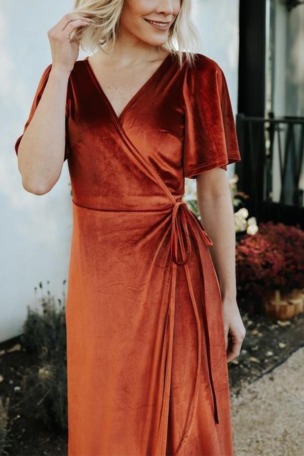 Velvet Wrap Maxi Dress