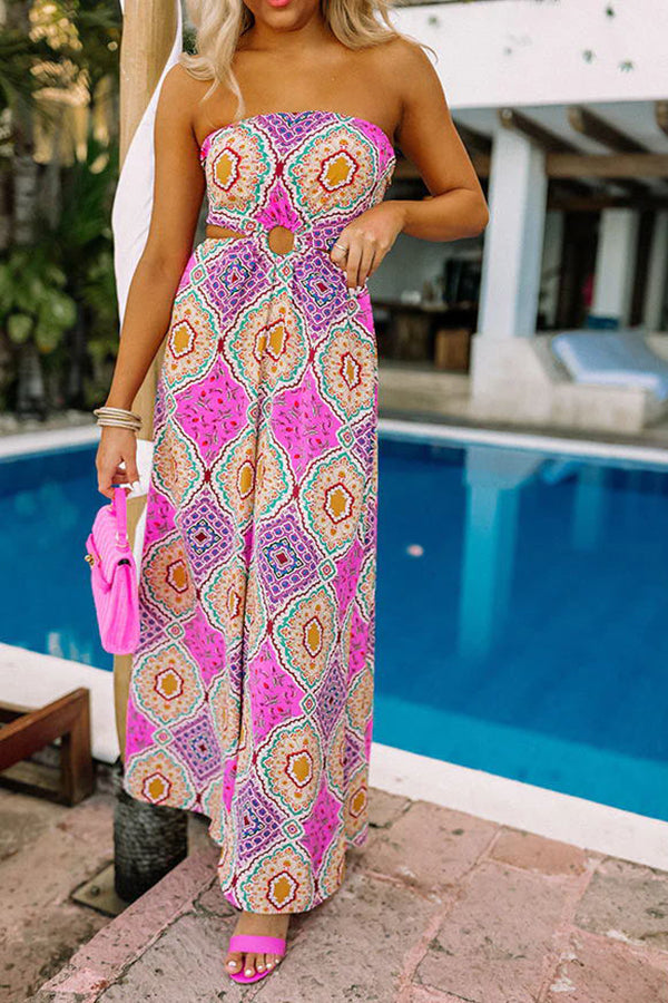 On A Journey Abstract Pattern Cutout Strapless Jumpsuit