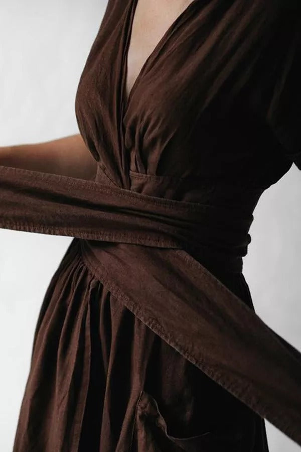 Forever Yours Belt High Waist Cotton- Linen Dress