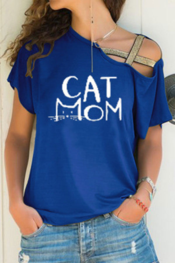 Casual Printed Slanted Shoulder Cross Irregular T-shirt
