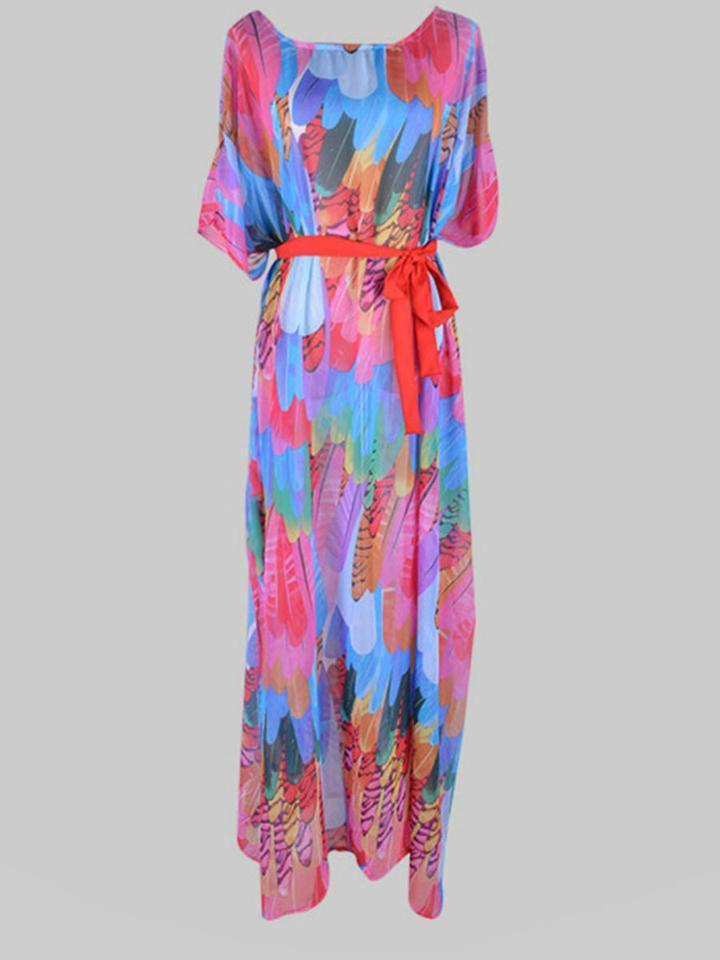Feather Print Bandage Design Multicolor Cover-up