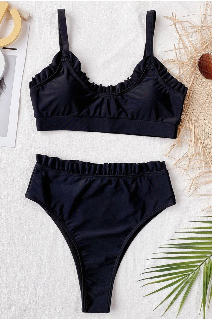 High-waisted Fold Design Purple Bikini Set(2 Colors)