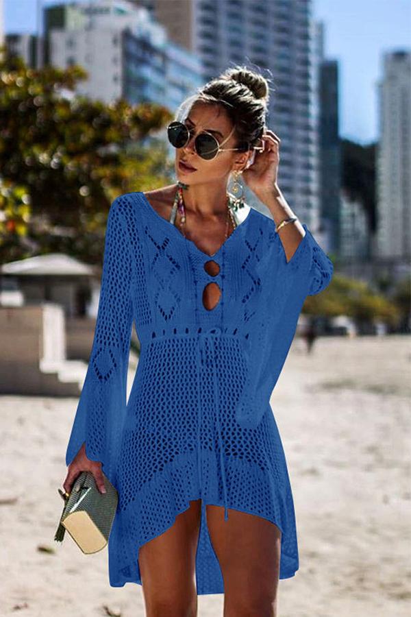 Flared Sleeves Crochet Swimwear Cover-Ups
