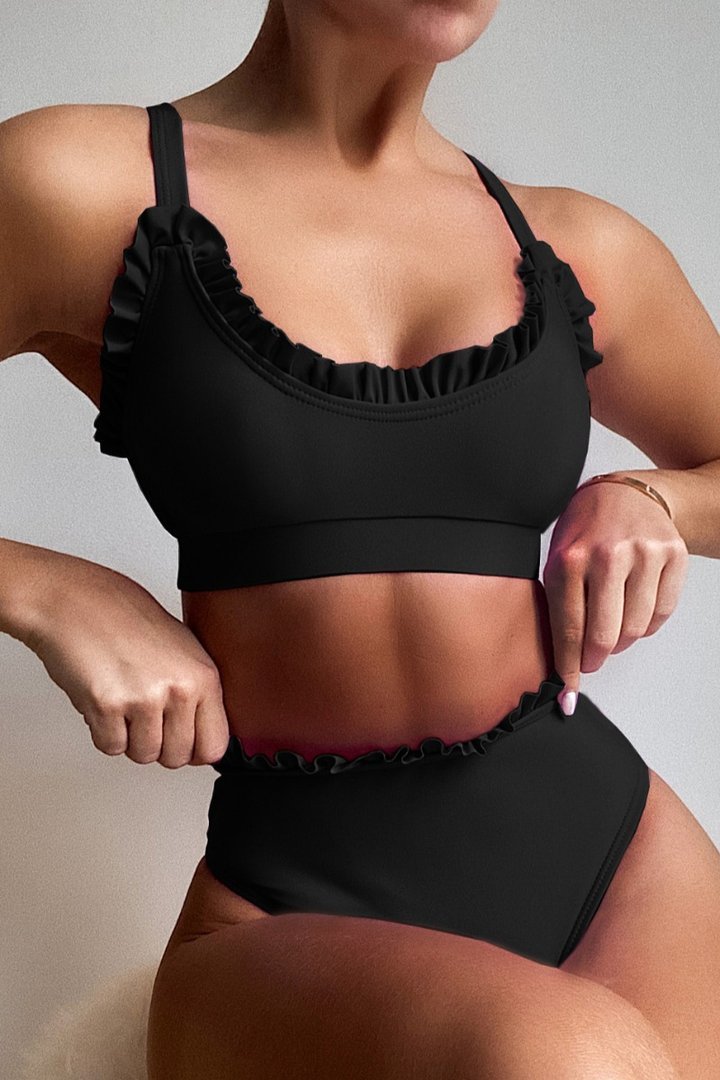 High-waisted Fold Design Purple Bikini Set(2 Colors)