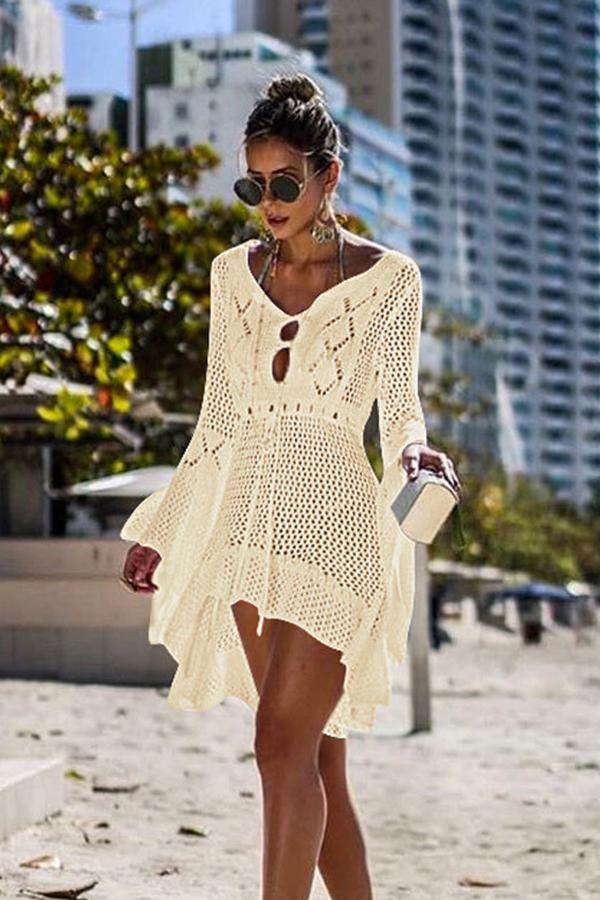 Flared Sleeves Crochet Swimwear Cover-Ups