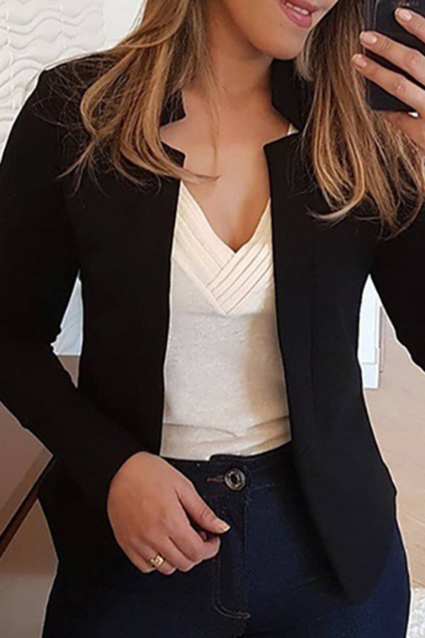 Fashion Solid Patchwork Cardigan Collar Outerwear