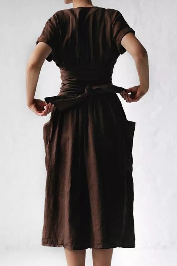 Forever Yours Belt High Waist Cotton- Linen Dress