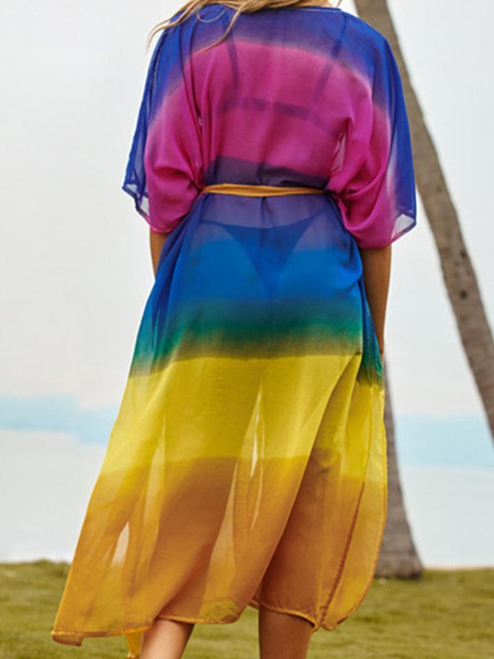 Tie-dye See-through Multicolor Cover-up