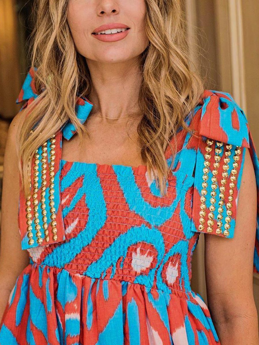 Graphic Print Loose Knotted Maxi Dress