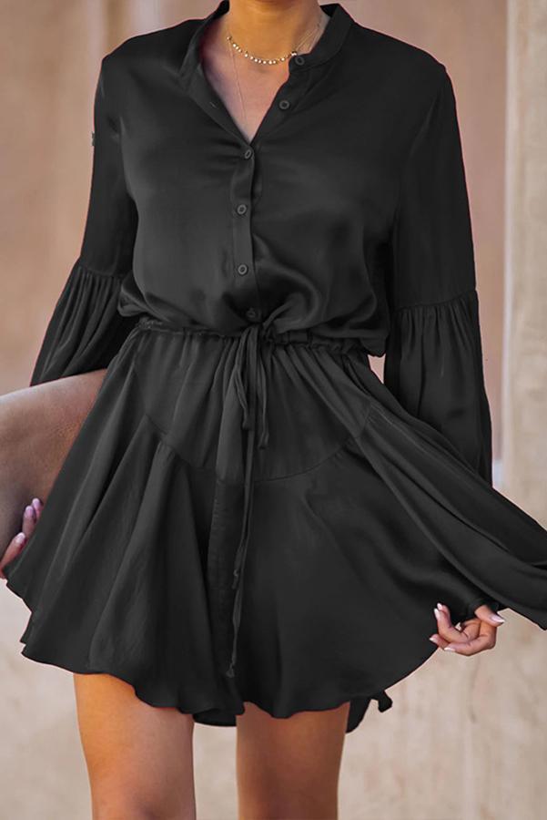 Satin Balloon Sleeve Mini Dress