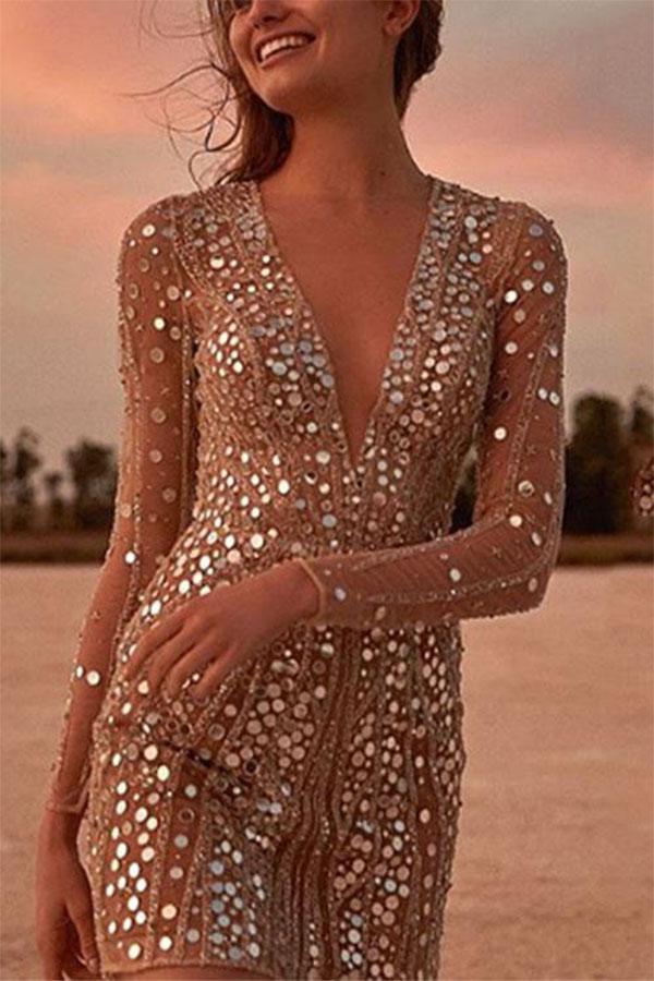Deep V Sequin Wrap Dress