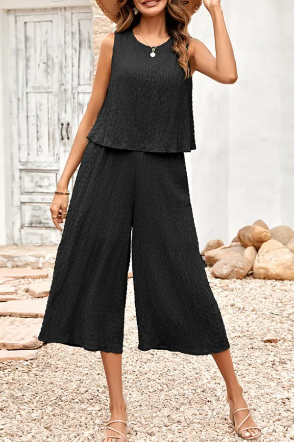 Wide Leg Solid Sleeveless Casual Jumpsuits