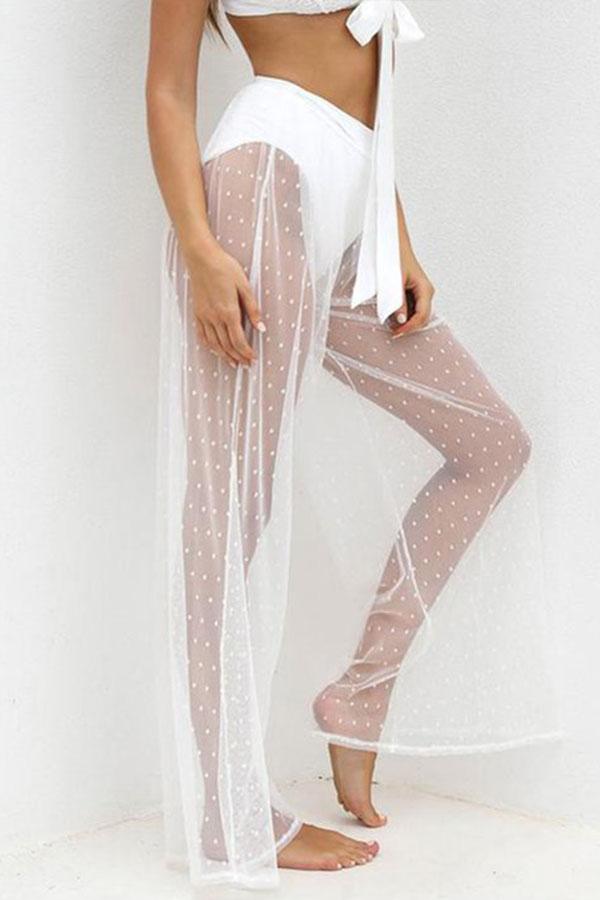 See-Through Gauze Split-Joint Beach Trousers