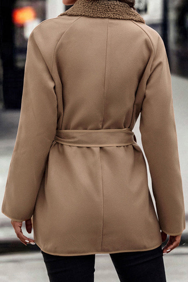 Women's Coats Solid Woolen Lapel Coat