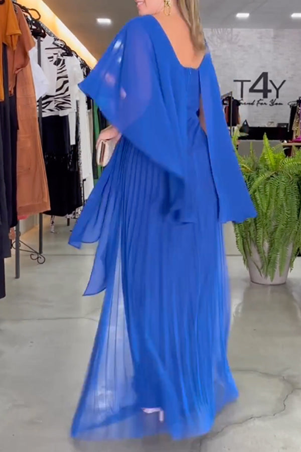 Solid Color Split-Joint Short Sleeves Round-Neck Maxi Dresses
