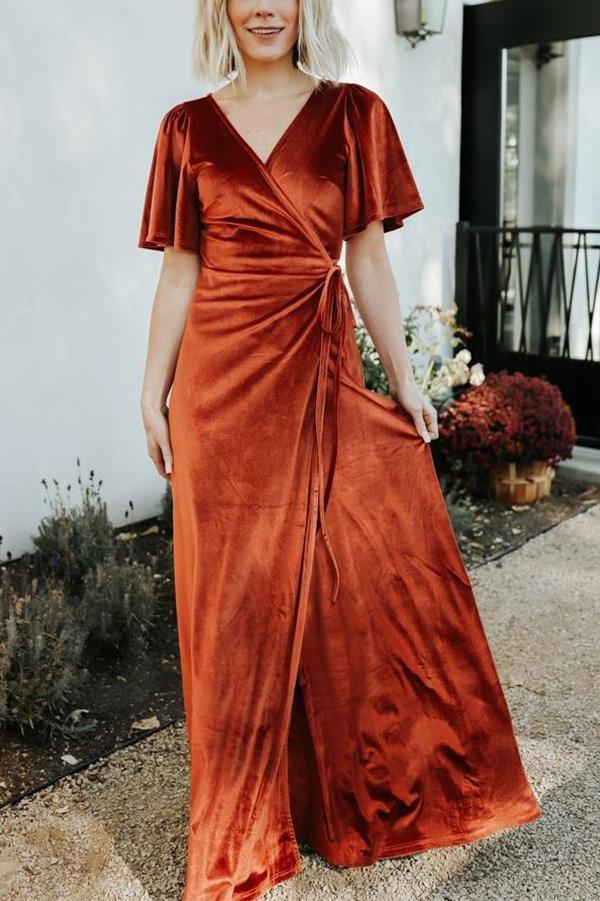Velvet Wrap Maxi Dress