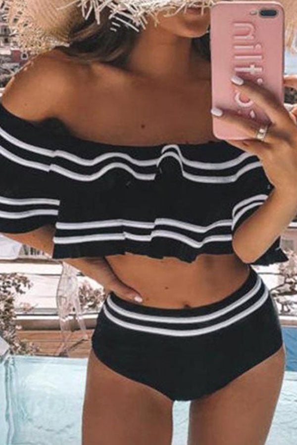 Ruffle Stripe Bikini Suit Two-piece Swimsuit