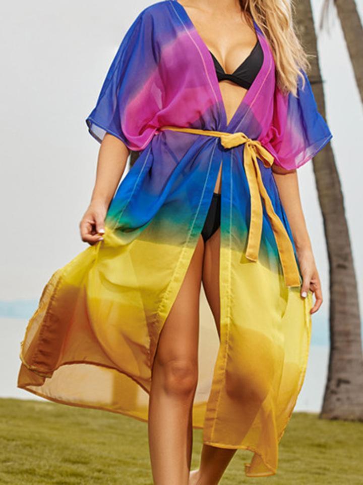 Tie-dye See-through Multicolor Cover-up