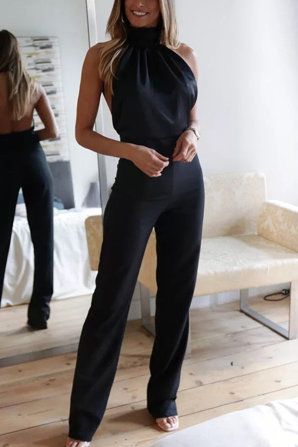 Thriving All Night Satin Halter Neck Jumpsuit