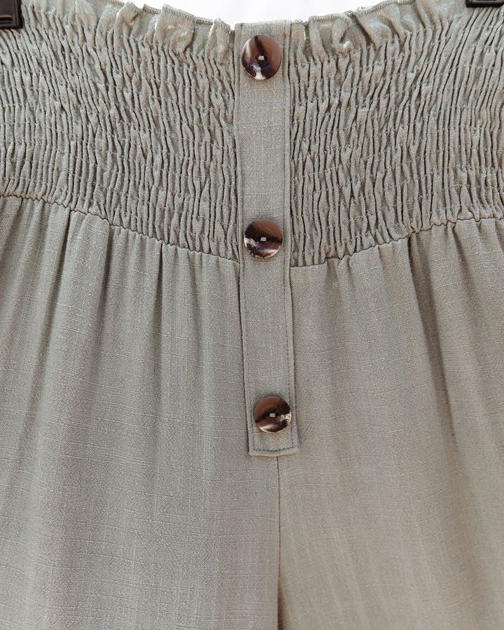 LINEN BLEND HIGH RISE SMOCKED PANTS